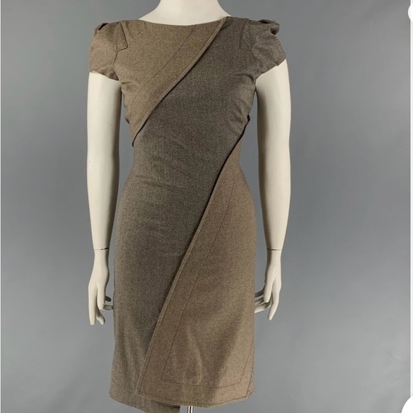 Zac Posen Grey Brown Wool Blend Stripe Shift Dress - Picture 9 of 11